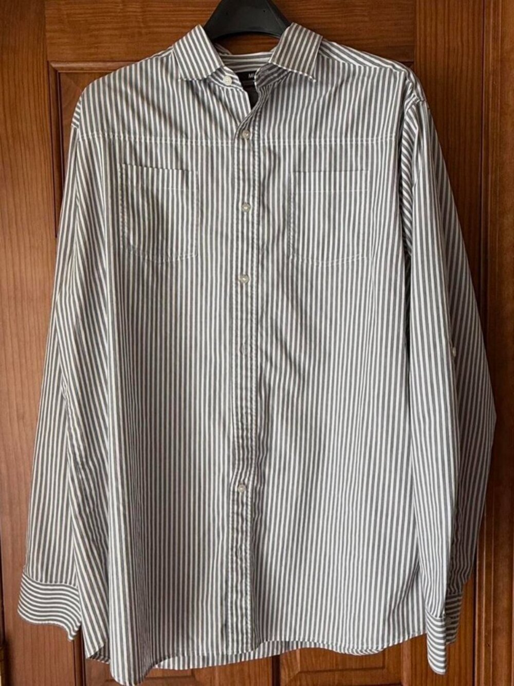 White and gray striped button up shirt Size XLT